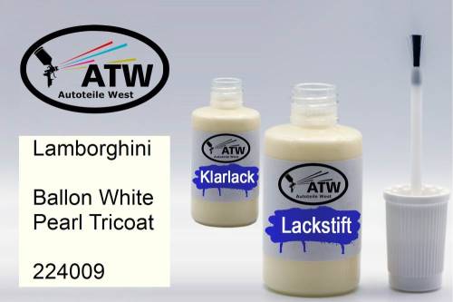 Lamborghini, Ballon White Pearl Tricoat, 224009: 20ml Lackstift + 20ml Klarlack - Set, von ATW Autoteile West.